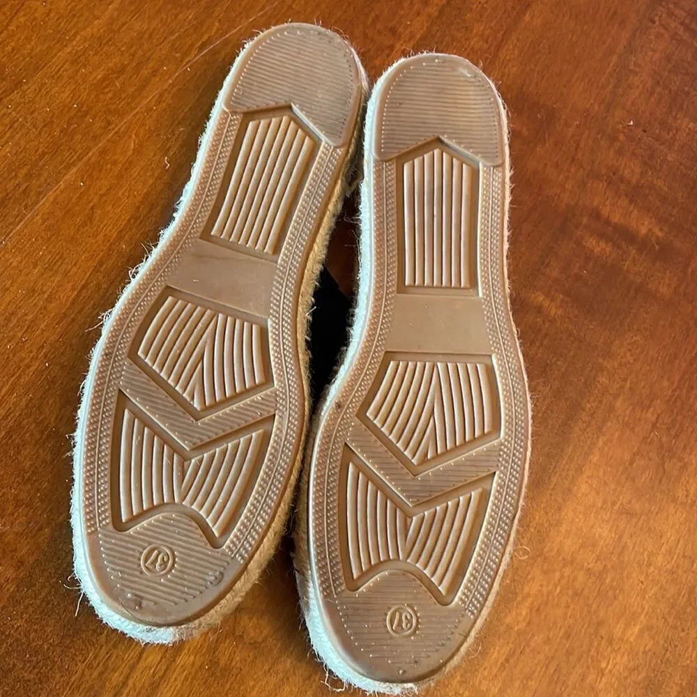 H&M Black Suede Espadrille Slides - Size 37